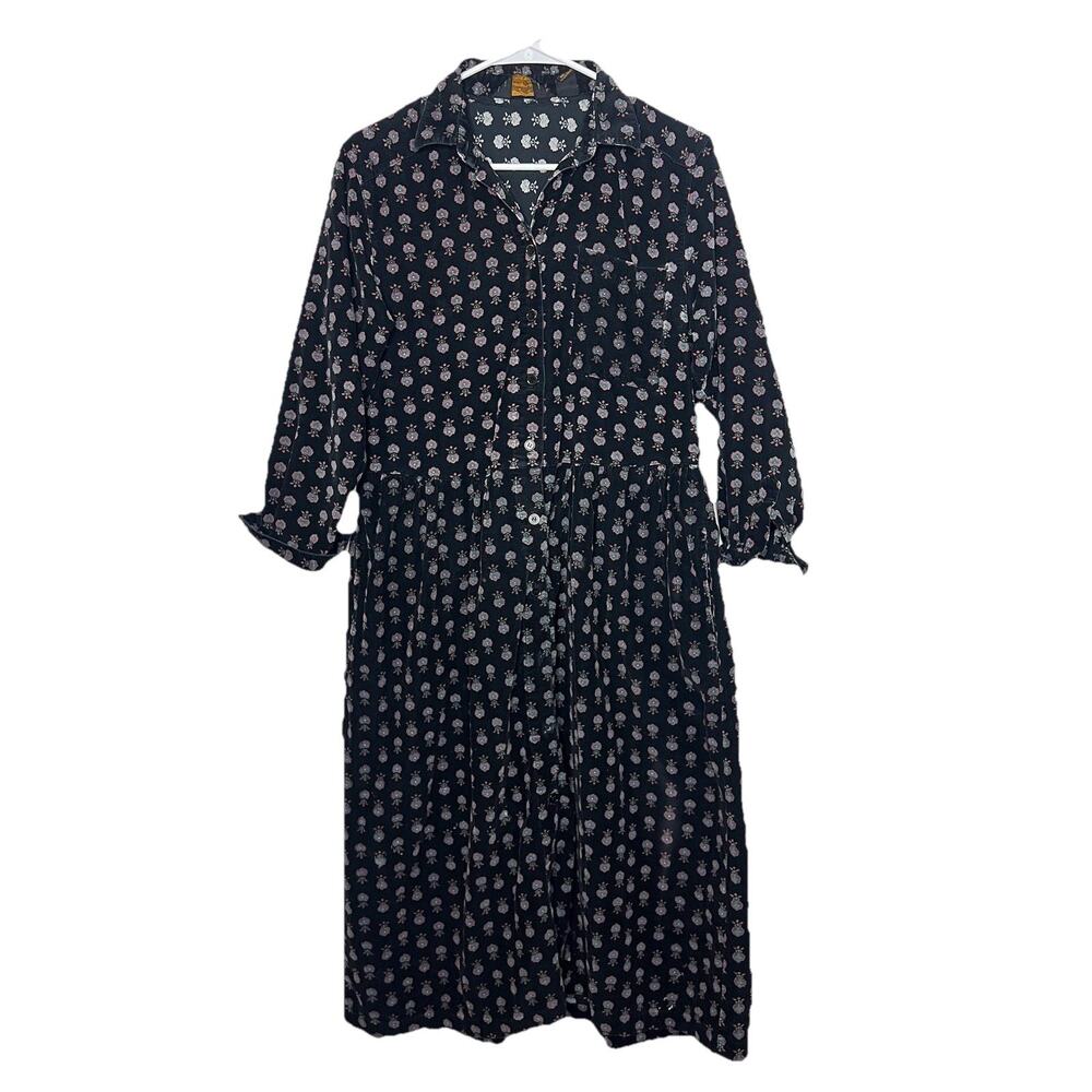 Vintage 90’s Eddie Bauer XS Corduroy Shirtdress Floral Cottagecore Prairie U22